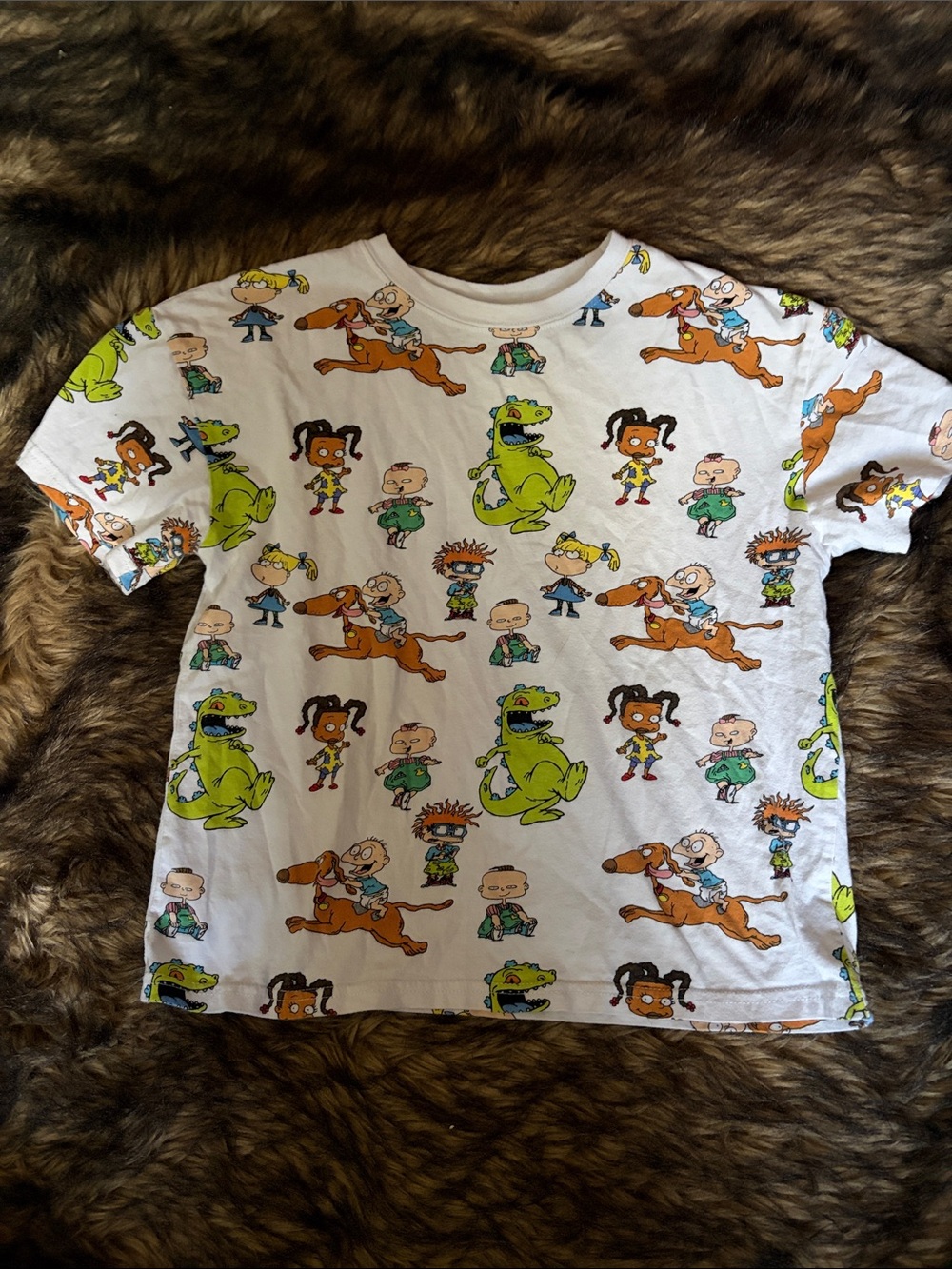 Nickelodeon Rugrats Graphic T-Shirt White All Over Print Characters Size XS